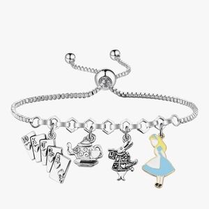ALICE IN WONDERLAND STAINLESS STEEL ENAMEL COATED CHARM BRACELET  HANDMADE